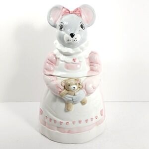 Vintage House of LLoyd Mouse with Teddy Bear Hearts Cookie Jar Cottagecore 1990